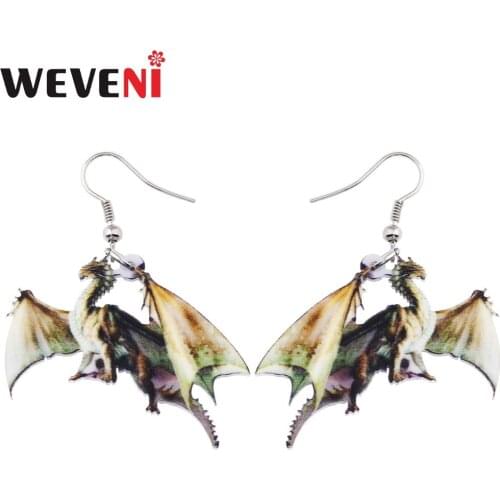 WEVENI Drop Dangle Long Dragon Earrings For Women New Fashion Girl Accessories Acrylic Double Sides Printing Animal Jewelry