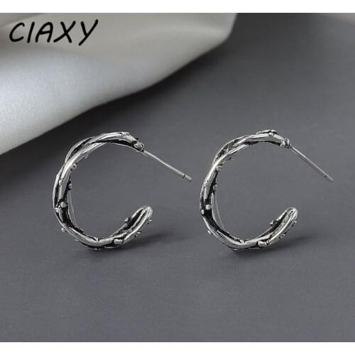 CIAXY 925 Sterling Silver Branch Rattan Stud Earrings for Women Fashion Geometric Round Shape Earring Vintage Jewelry