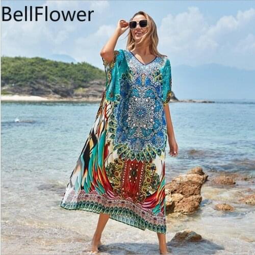Print Plus Size Beach Wear Women 2021 Swim Suit Cover Up Loose Kimono Chiffon Beach Summer Dress Bikini Coats Womens Clothing
