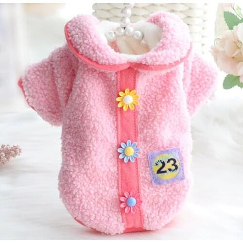 Winter Coat for Dogs Bichon Flower Decor Puppy Coat Cat Clothes Fleece Liner 4 Colors XS S M L XL Dog Clothing