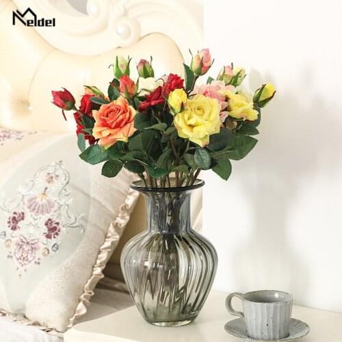 1 Branch 2 Heads Artificial Small Rose Flowers Real Touch Silk Fake Flowers for DIY Home Garden Wedding Table Back Decor Flores