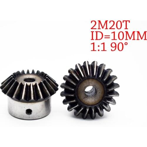 1Pc 10mm 1:1 Bevel Gear 2 Modulus 20 Teeth inner diameter 10mm 90 Degree Carbon steel Gears Free shipping