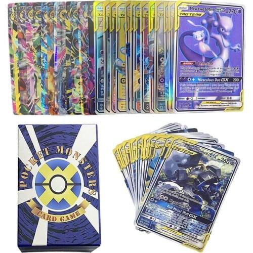 100pcs Pokemon English Shining Card Box 80 Tag Team GX 20 Mega Display Pokemon Playing Game Collection Battle Carte Trading Toy
