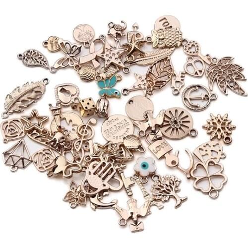 36Pcs/lot Rose Gold Color Metal Animal Plant Charm Pendant DIY Handmade Bracelets For Jewelry Making Accessories