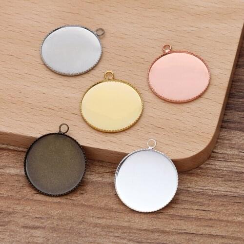 50pcs 20mm 25mm 30mm Glass Cameo Cabochons Bases Pendant Earrings Findings Blank Round Bezel tray with Loop Bags Settings DIY