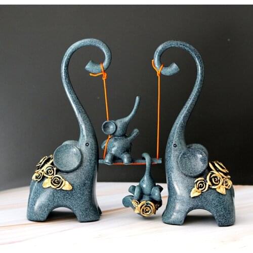 Abstract Elephant Family Statue Resin Swing Elephant Sculpture Adornment Home Decor Birthday Souvenir Craft Gift for Parents