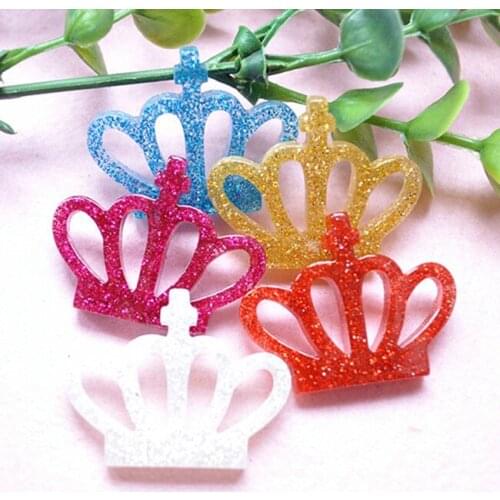 Glitters 27*35mm 6pcs/lot Kawaii Resin Crown rhinestone cabochons Hair accessories DIY decorate Crafts -HZ38