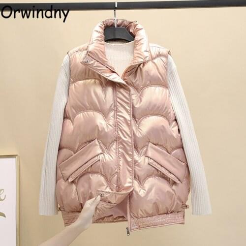 Orwindny Glossy Fashion Vest Women Stand Collar Warm Waistcoat Female Waterproof Jacket Coat Sleeveless Plus Size S-3XL Parka