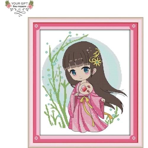 Joy Sunday Chinese Hanfu Girl Home Decor RA099 Girl From Respectable Family Needlework Needlepoint Embroidery DIY Cross Stitch
