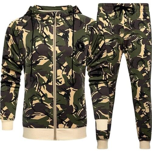 Camouflage Jacket Pants Sets Men Sweatshirts Tracksuit Sport Fitness Hooded Outerwear Hoodie Set 2 Pieces Autumn Clothing