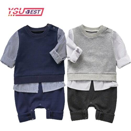 2020 New Autumn Baby Boy Rompers Party Cotton Baby Clothes Gentleman Baby Boys Romper Stripe Toddler Kids Jumpsuits Birthday