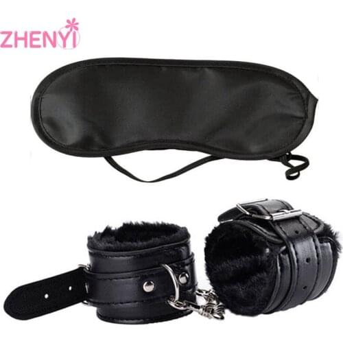 Best-Sell Sexy Adjustable PU Leather Plush Handcuffs Ankle Cuff Restraints BDSM Bondage Sex Toy Sex Bondage Exotic Accessories