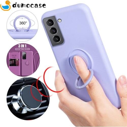 A50 A51 A52 Liquid Silicone Ring Holder Magnetic Case For Samsung Galaxy S21 Ultra S20 FE S10 Plus Note 20 A32 5G Stand Cover