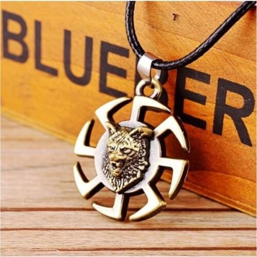 Fashion Retro Round Pendant Necklaces Pendants Wolf Head Wind Wheel Necklace Men Jewelry Leather Rope Necklace Chain