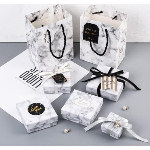 Marble Jewelry Box Bracelet Ring Earrings Necklace Gift Box Jewelries Bag Ribbon Sticker Hang Tag Jewelries Packing Gift Bags