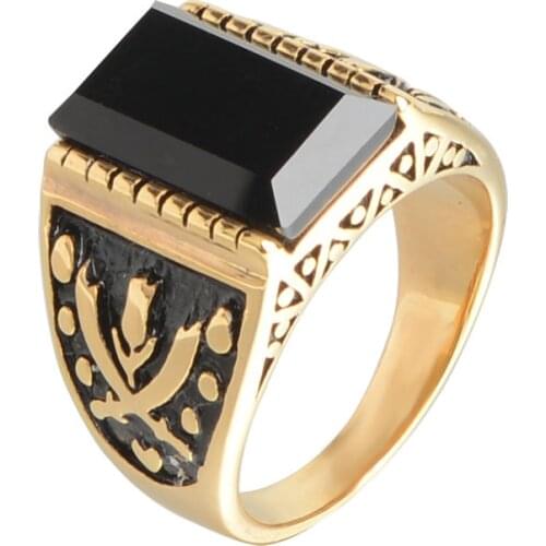 New 2019 Hot Fashion Jewelry Vintage Look Black Ring Mosaic Big Rectangular Glass Drill Love and War Stainless Steel Rings