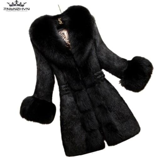 Tnlnzhyn 2019 New Autumn Winter Women Faux Fur Coat Jacket Slim Fur Collar Women Warm Fur Coat Female Plus Size Coat Y629