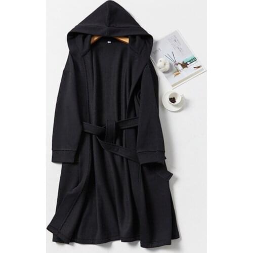 New Fleece Cotton Cloth Loose Sleepwear Comfortable Night Gown Men Women Hooded Long Bathrobe Thicken Couple Winter Robe Belt