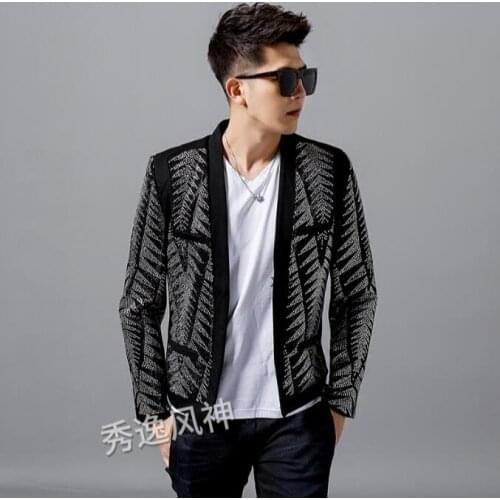 New hot drilling mens fashion trend bright diamond suit nightclub singer Slim suit jacket jacket fashion heavy work costume