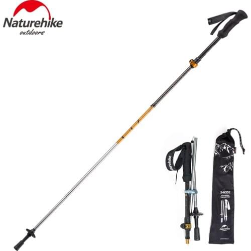Naturehike Outdoor Carbon Fiber 5 Section Trekking Pole Tungsten Steel Tip Ultralight Walking Stick Hiking Alpenstock