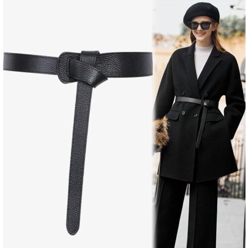 Belts for Women Edgy Embellished Dress Coat Skirt Knotted Strap casual belt Fashion Black Red soft Leather Waist Sealing gifts