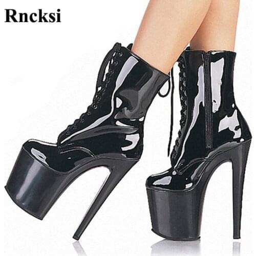 Rncksi Lady Party 23cm High Heels, Thick Roots,Lace Up Pole Dancing Boots, 9in Sexy, Black/Red High Boots For Women Boots Shoes