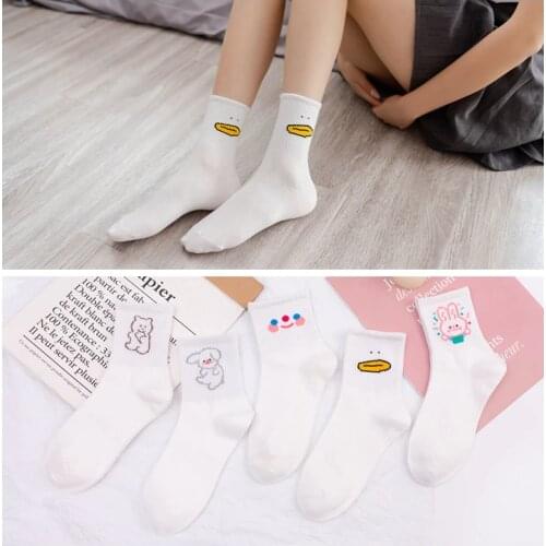 Japanese Cartoon White Female Socks Cute Sweet Kawaii Cartoon Letter Bear White Rabbit Fashion Harajuku Funny Happy Sports Socks