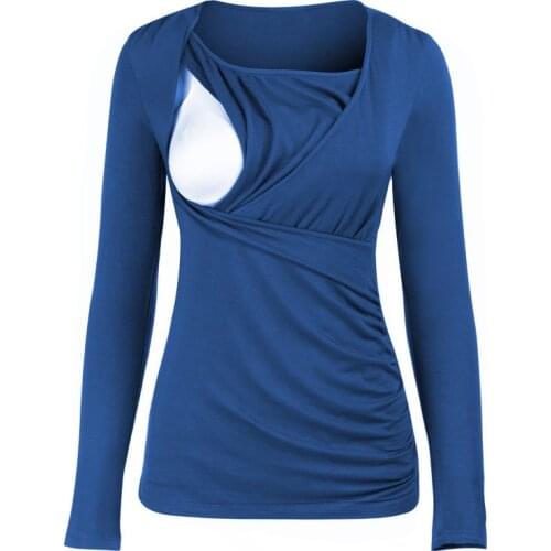 Round Neck Long Sleeve Slim Maternity Wear Fashion Plus Size Pure Color Casual T-shirt Maternity Long Sleeve Nursing Top