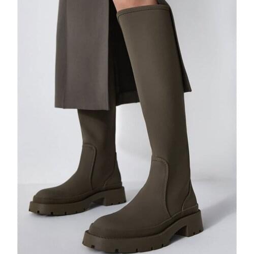 Mr Co Brand Design Female Boots Square Med Heel With Platform 2021 Autumn Winter Comfy Lady Office Women Knee High Booties Shoes