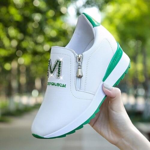 Platform Wedges Womens Sneakers Spring High Quality Rhinestone Mesh Breathable Increased Womens Shoes Casual Shoes Heel 4.5 CM