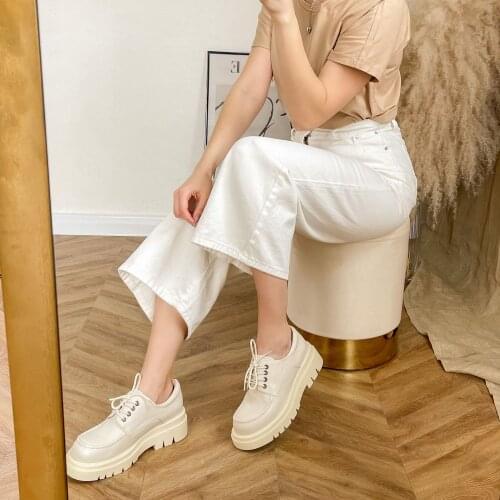 Osunlina Woman Flats Platform Round Toe Lace Up Low Heels Womens Sneakers White Real Cow Leather Casual Lady Shoes Big Size 43