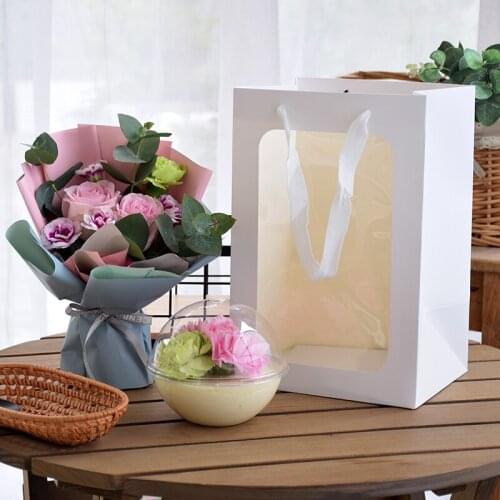 10pcs Net red white open window paper packaging bags transparent round cake dessert cups box wedding birthday party supplies