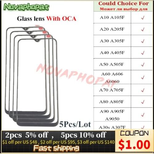 Cover On Front Digitizer LCD Sensor Glass Panel For Samsung Galaxy A10 A20 A30 A40 A50 A60 A70 Touch Screen Glass lens With OCA