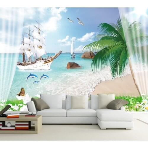 Free Shipping Beautiful Seaview 3D Fresh Seascape Living Room TV Background Wall Custom 3D HD Beach Mural Best Price Wallpaper