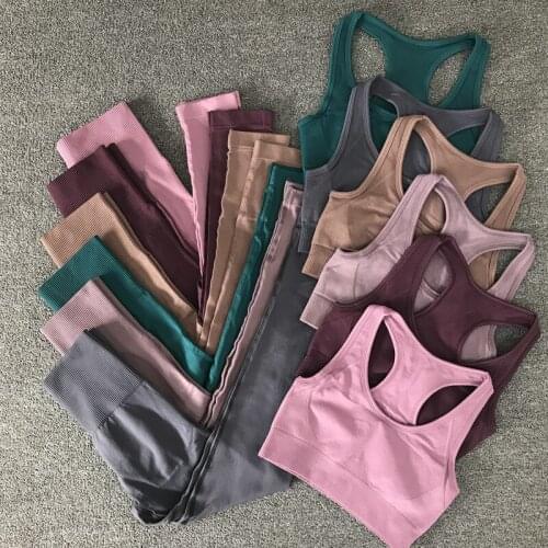 Seamless Gym Set Women Sportswear Fitness Yoga Sets Sports Suits 2 Piece Set Padded Sports Bra Exercise High Wasit Leggings