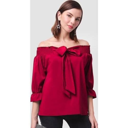 Three Quarter Sleeve Summer Blouses Women Tops Slash Bow Collar Casual Shirts Outerwear Blusas Mujer De Moda T2000