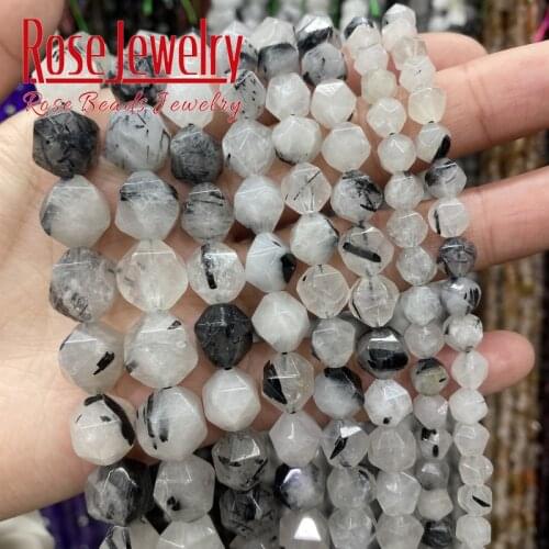 Natural Black Rutilated Quartz Beads Faceted Stone Loose Beads 6 8 10 12 mm For Jewelry Making DIY Bracelet Necklace Accessories