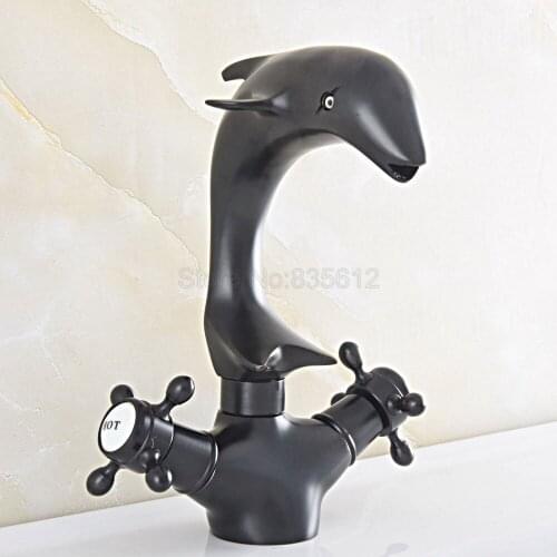 Black Oil Rubbed Bronze Swivel Spout Dual Cross Handles Dolphin Style Bathroom Kitchen Sink Faucet Mixer Tap tsf847