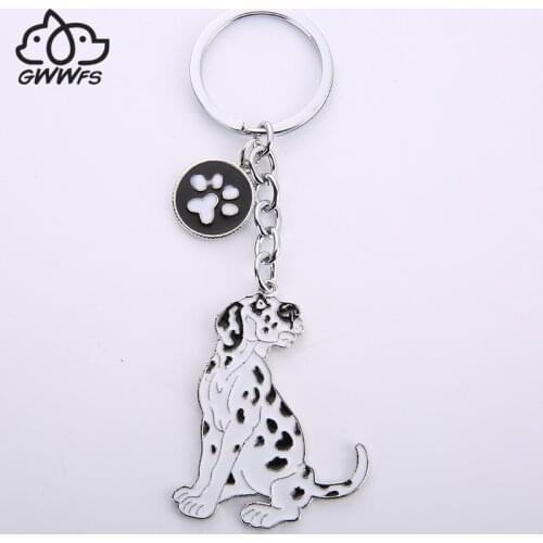 Dalmatian dog pendant key chains for women men white gold color metal alloy animal dog bag charm car keychain key ring holder
