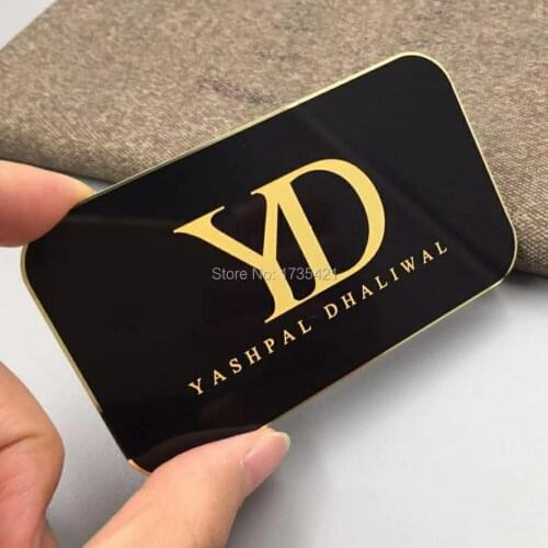 Custom Luxury Gold Reversed Etched Metal Mirror Business Card