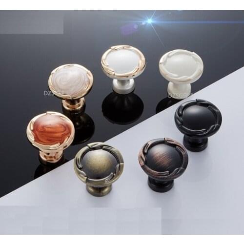 European Fashion Cupboard Drawer Pulls Ivory White Black Zinc Alloy Cabinet Kitchen Handle Dresser Wardrobe Knobs Circular