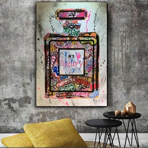 Perfume Bottle Graffiti Art Posters Modern Wall Art Canvas Painting and Prints Inspiration Artwork Pictures for Living Room Home