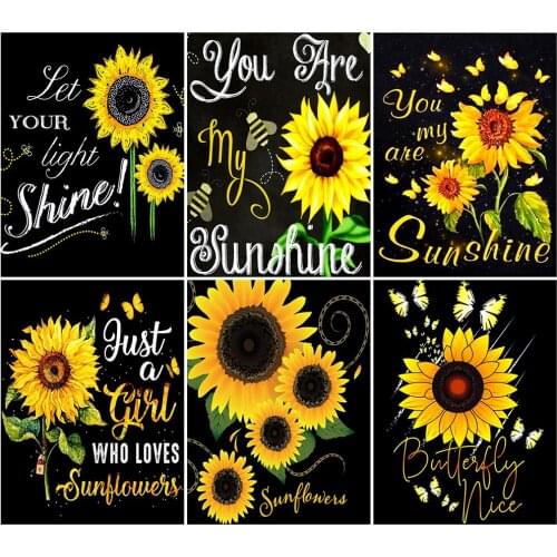 KAMY YI Flowers Sunflower Blessing Words Diamond Painting Cross Stitch 5D Diy Embroidery Full Diamond Mosaic Home Decoration
