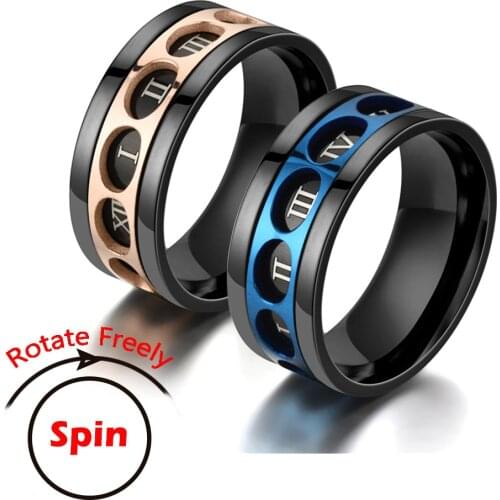 9MM Anxiety Rings Black Gold Color Spinner Ring Rome Stainless Steel Fidget Ring For Men Anti Stress Accessories Jewelry KBR033