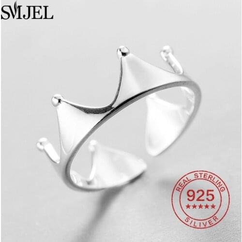 Authentic 925 Sterling Silver Polished Crown Rings For Women Wedding Party Gift Personality Jewelry Mum Cocktail Ring Friend