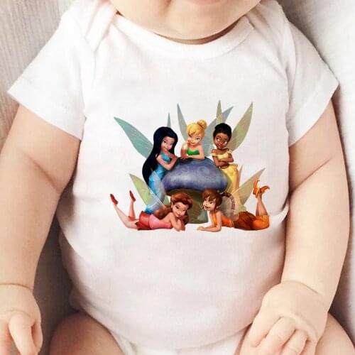Newborn Romper Disney Fairies Tinker Bell Silvermist Rosetta Iridessa Fawn Graphic Short Sleeve Toddler Jumpsuit Harajuku 0-24M