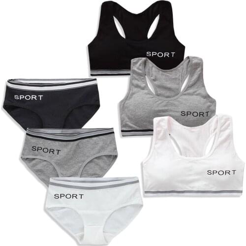 Girls Bra Underwear Set Padded Training Bra Panties Students Wireless Sports Bra Cotton Teens Lingerie Crop Tops 8-16Years