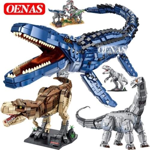 MOC Mosasaur Brontosaurus T-Rex Jurassic Dinosaur World Park Large Model Building Blocks Expert Kid Toys For Boys Christmas Gift