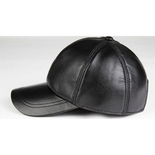 Leather Hat Male Sheepskin Baseball Cap Autumn Winter Outdoor Casual Hats Middle-aged Elderly Men Warm Ear Protection Caps H6980