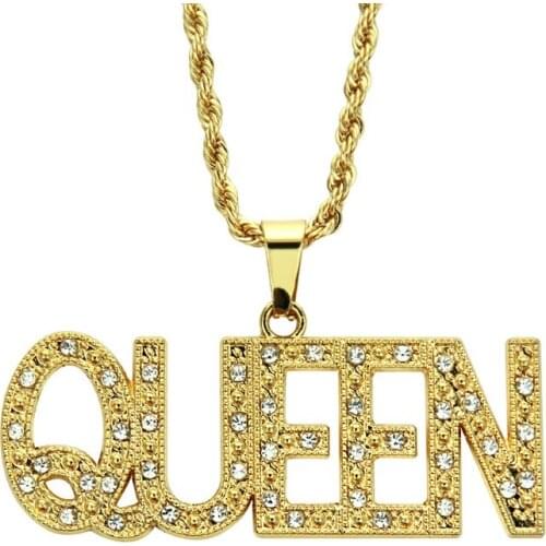 Hot Sale Hip-hop punk Crystal letter queen Pendant Necklace Jewelry wholesale